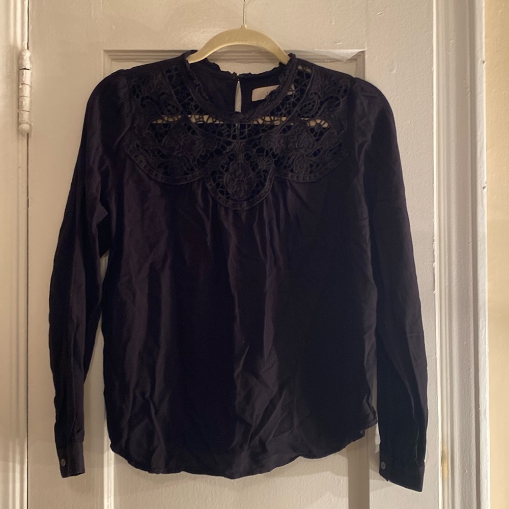 Black blouse with lace detailing - Loft